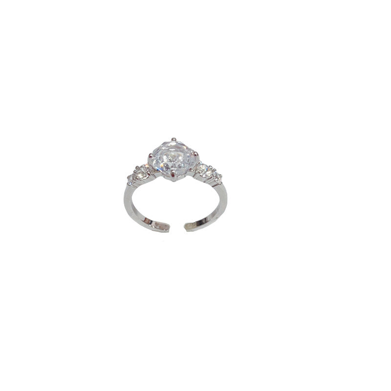 Rose Ice-Flower Open Ring with Cubic Zirconia, Adjustable Gold-Plated