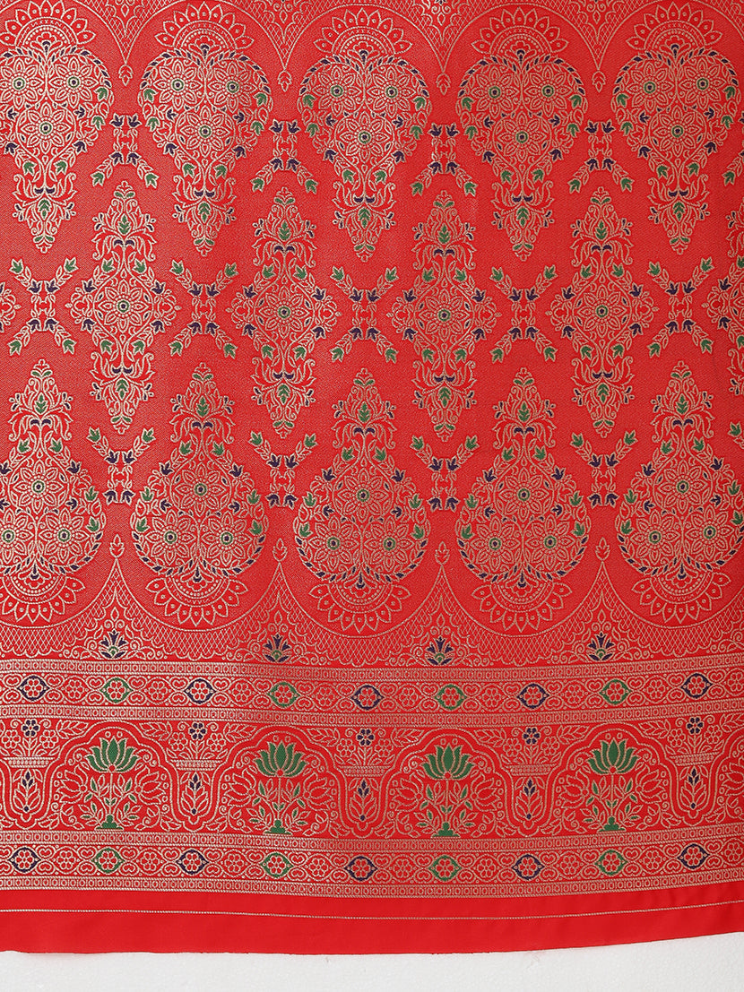 Elegant Red Banarasi Silk Blend Saree with Zari Woven Brocade