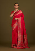 Hot Pink Banarasi silk blend saree with intricate brocade motifs and zari work