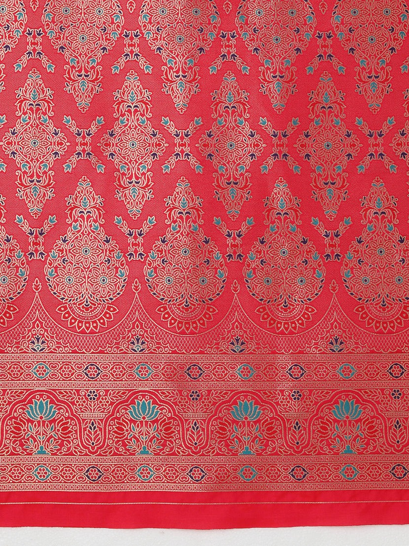 Hot Pink Banarasi Silk Blend Saree with Brocade Motifs
