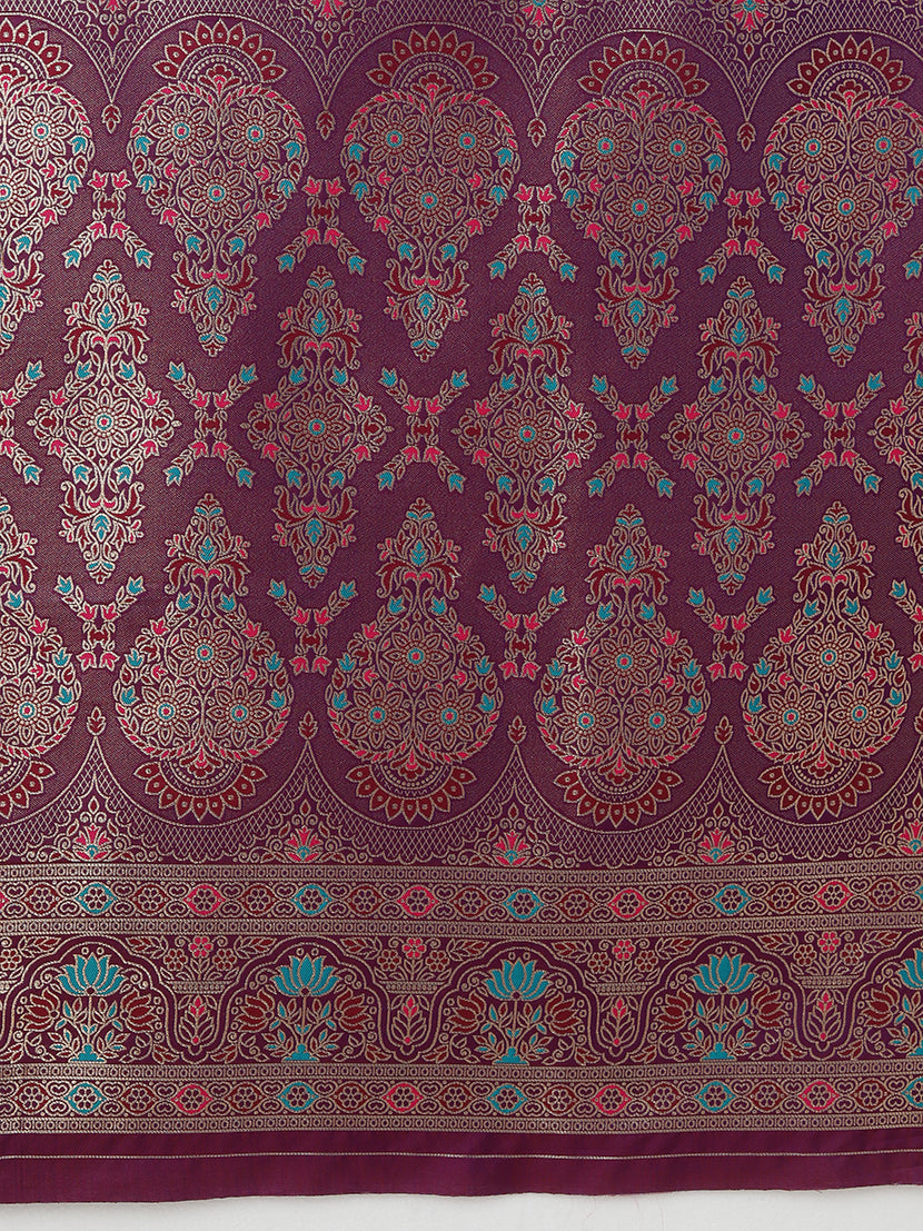 Dark Purple Banarasi Silk Blend Saree with Brocade Motifs