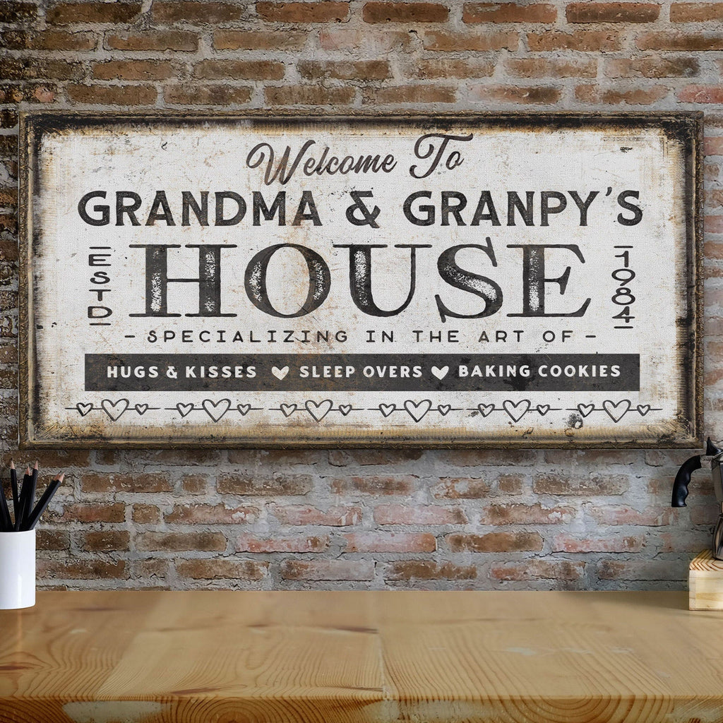 Personalized Grandma and Grandpa House Canvas Sign Gift