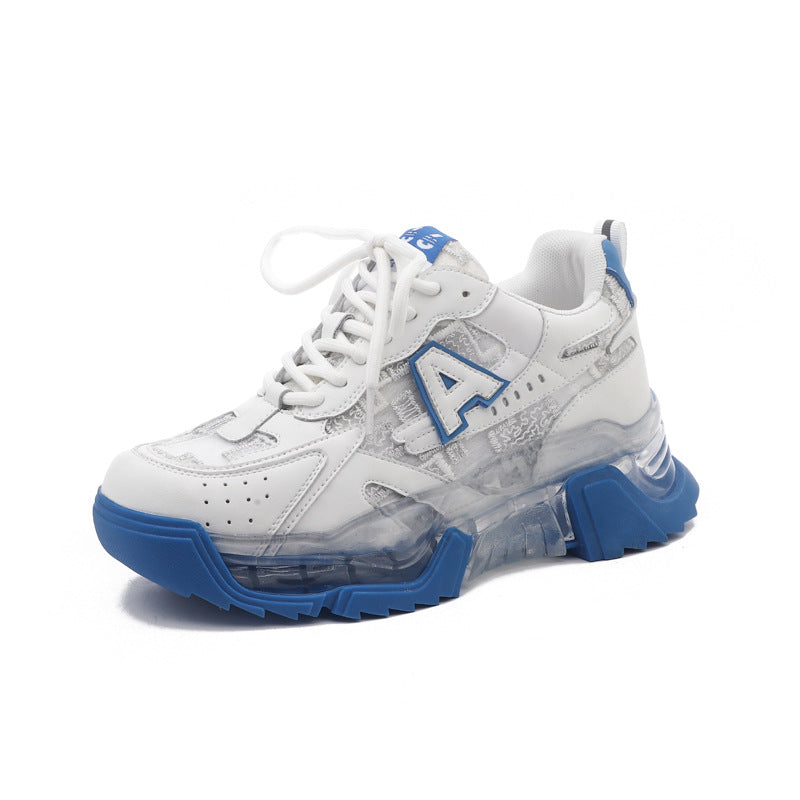 White & Blue Chunky Platform Sneakers for Women - Breathable Leather - Image 6