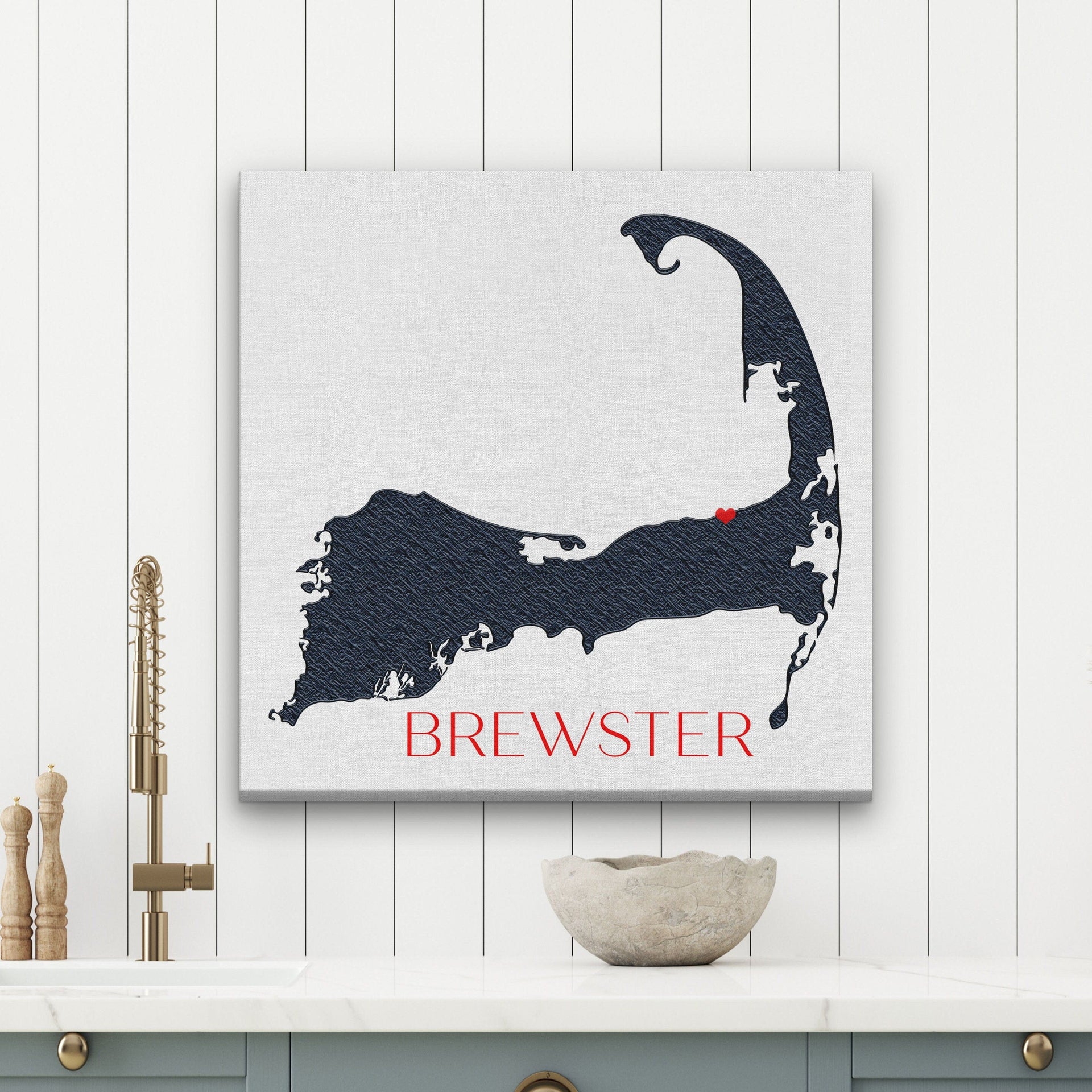 Customizable Cape Cod Silhouette Canvas Map Wall Decor
