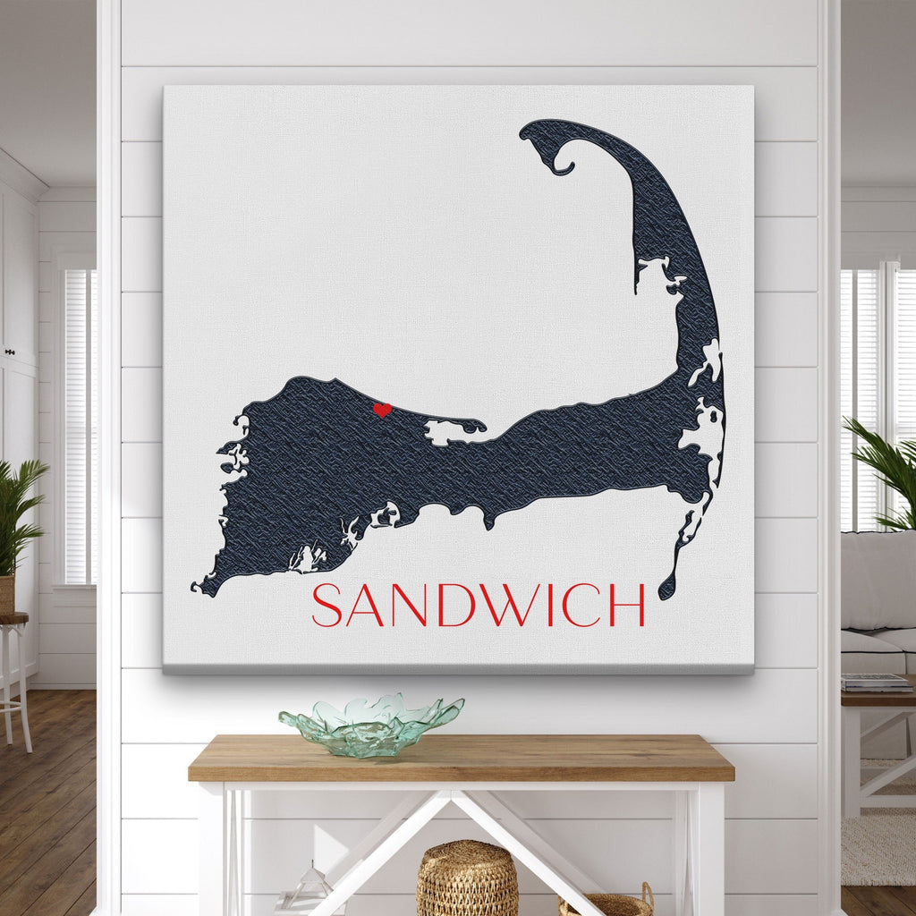 Customizable Cape Cod Silhouette Canvas Map Wall Decor