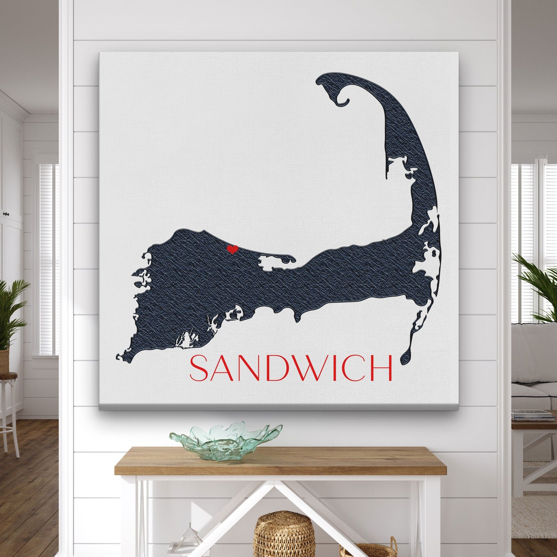 Customizable Cape Cod Silhouette Canvas Map Wall Decor