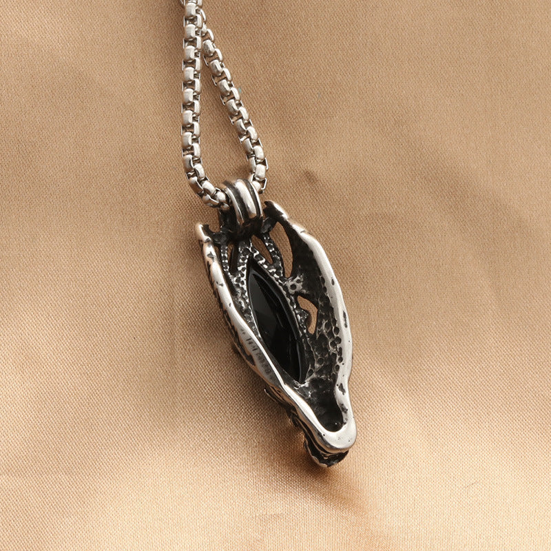 Retro Fashionable Men's Gemstone Dragon Stainless Steel Pendant