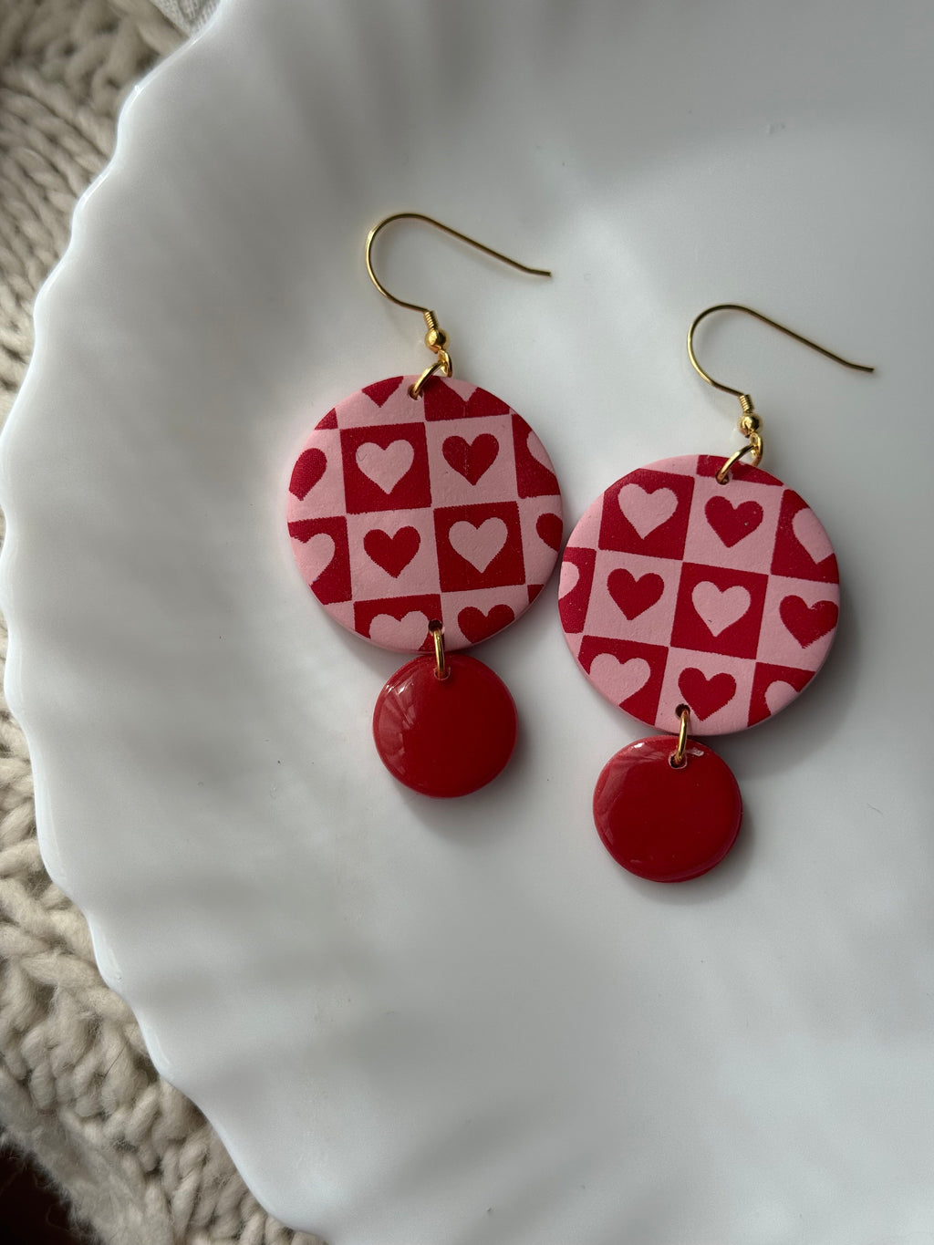 Handmade Checkered Earrings 14k Gold Plated