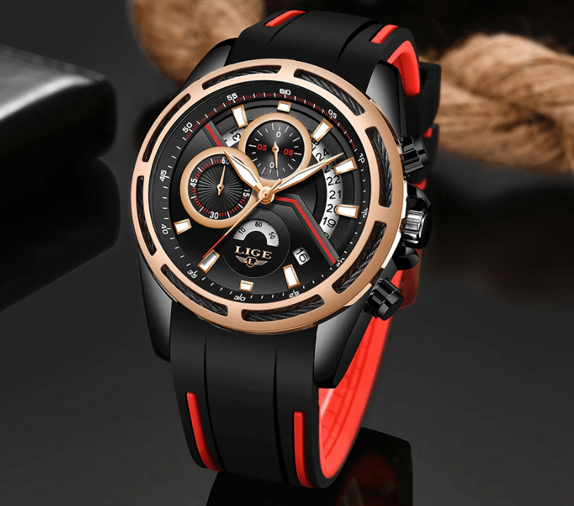 LIGE Men's Multifunction Sport Watch with Durable Rubber Strap