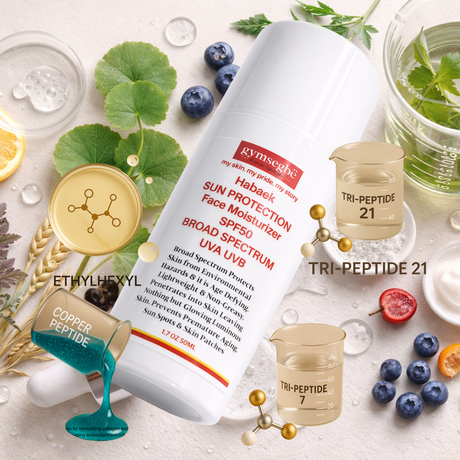 Habaek Sun Protection Face Moisturizer SPF50 with Peptides