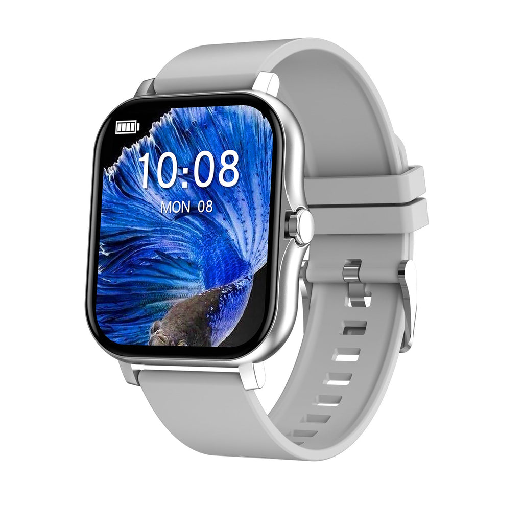 Modern women's luxury smartwatch with metallic finish and neutral band on a white background.