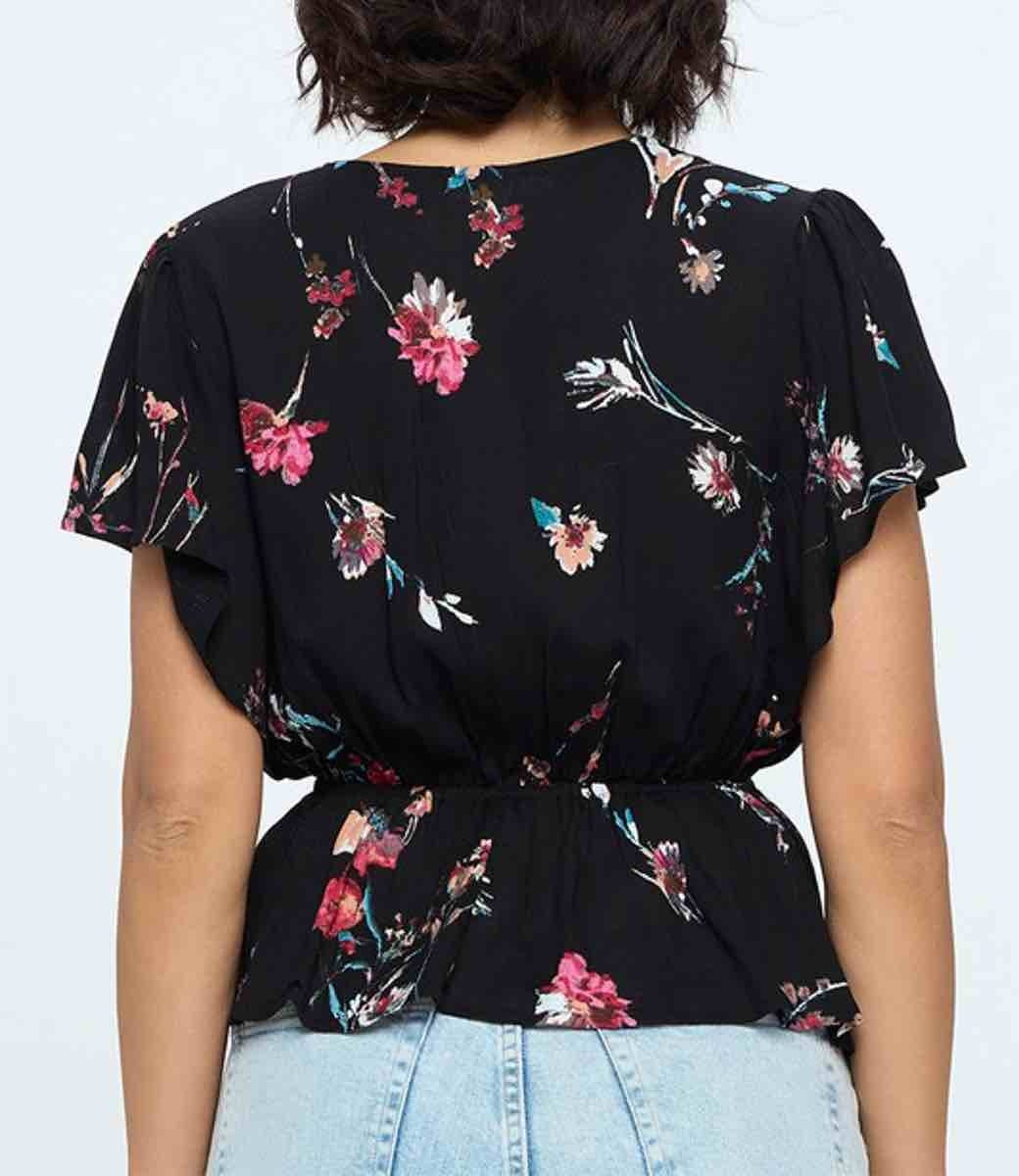 Elaina Floral Blouse in Black - Lightweight Viscose Print Top