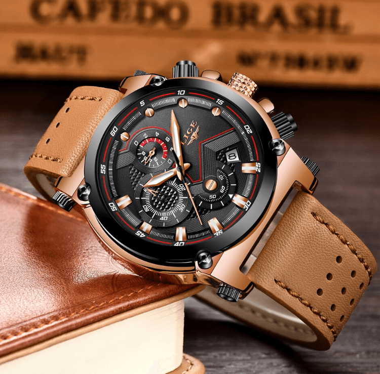 Modern Waterproof Quartz Watch with Genuine Leather Strap