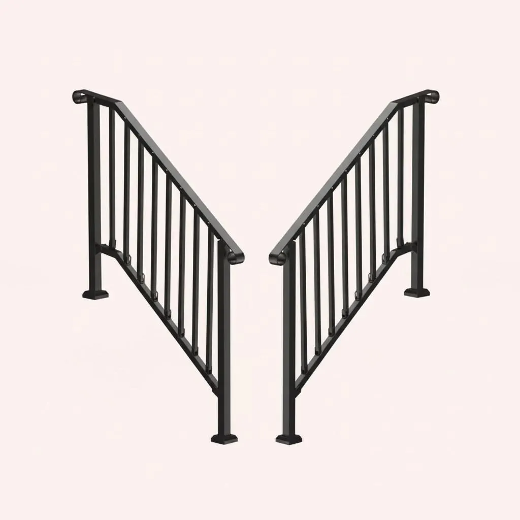 Adjustable Outdoor Stair Handrail for 1–4 Steps, Black Steel Railing