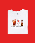 Close up of the It's Not An Addiction - Diet Coke graphic tee on a neutral background.