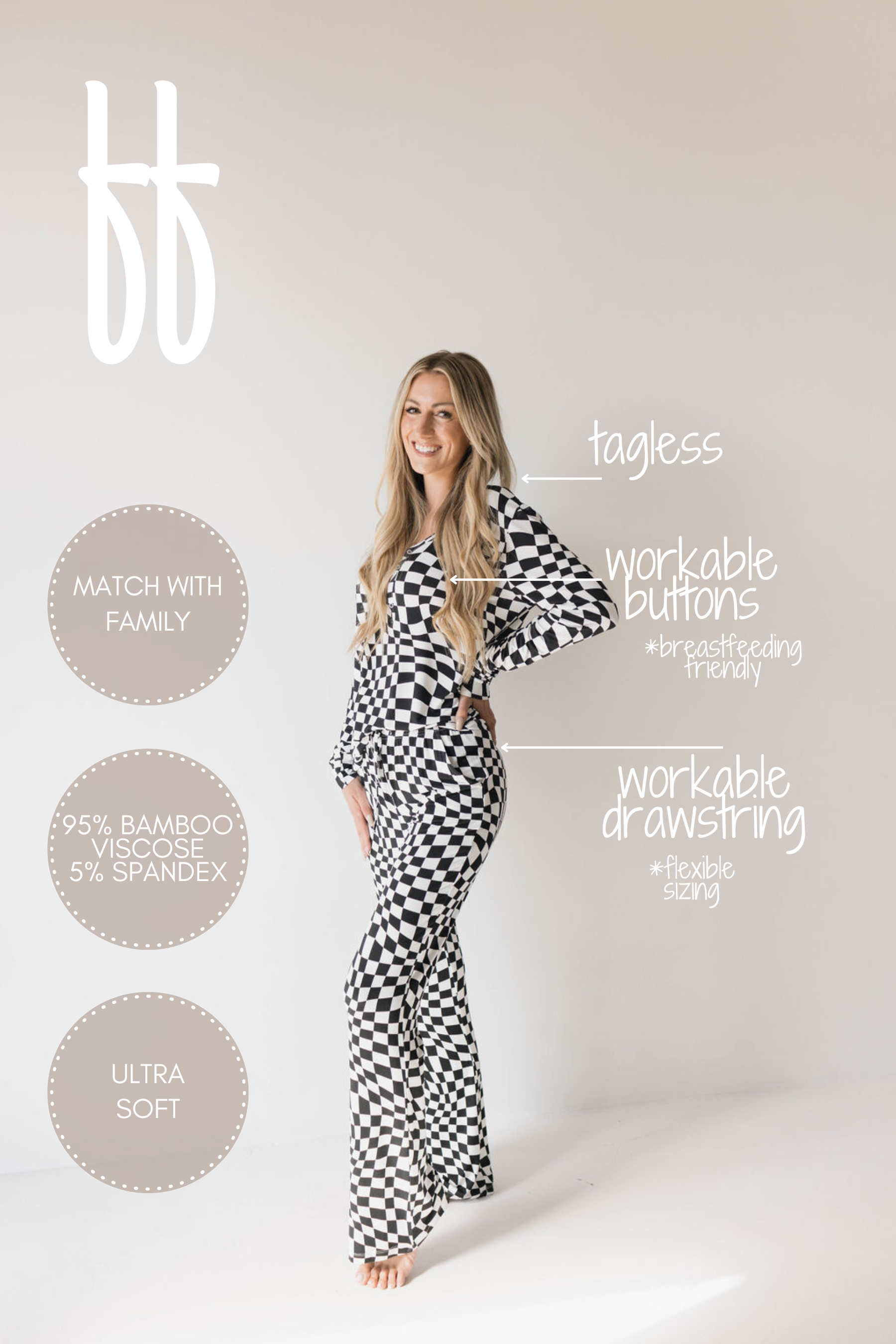 Women's Bamboo Wavy Checkerboard Print Pajamas