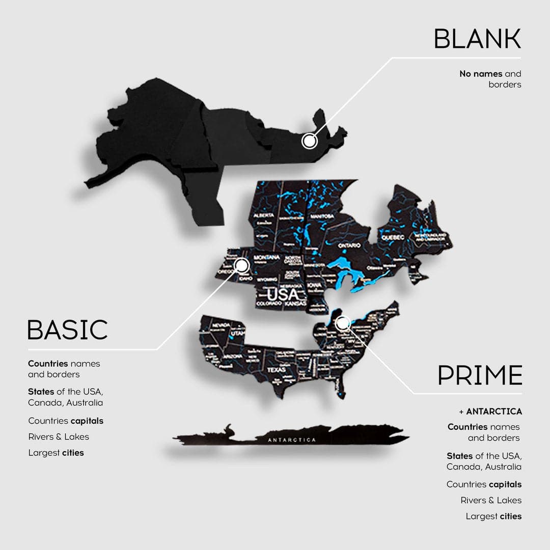 Wooden World Map Black Wall Art Decor for Living Room Office