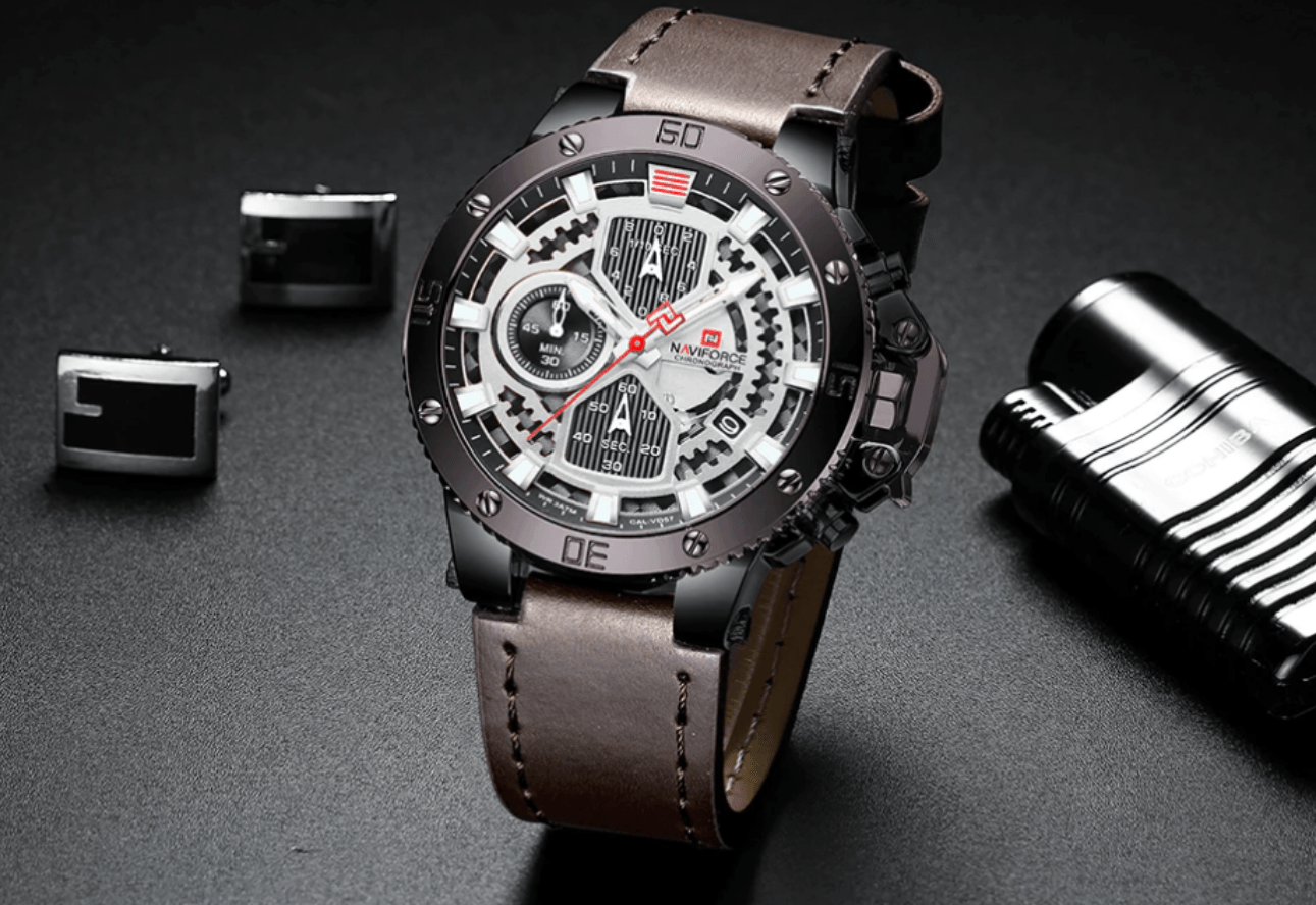 Men's Waterproof Casual Chronograph Watch with Leather Strap