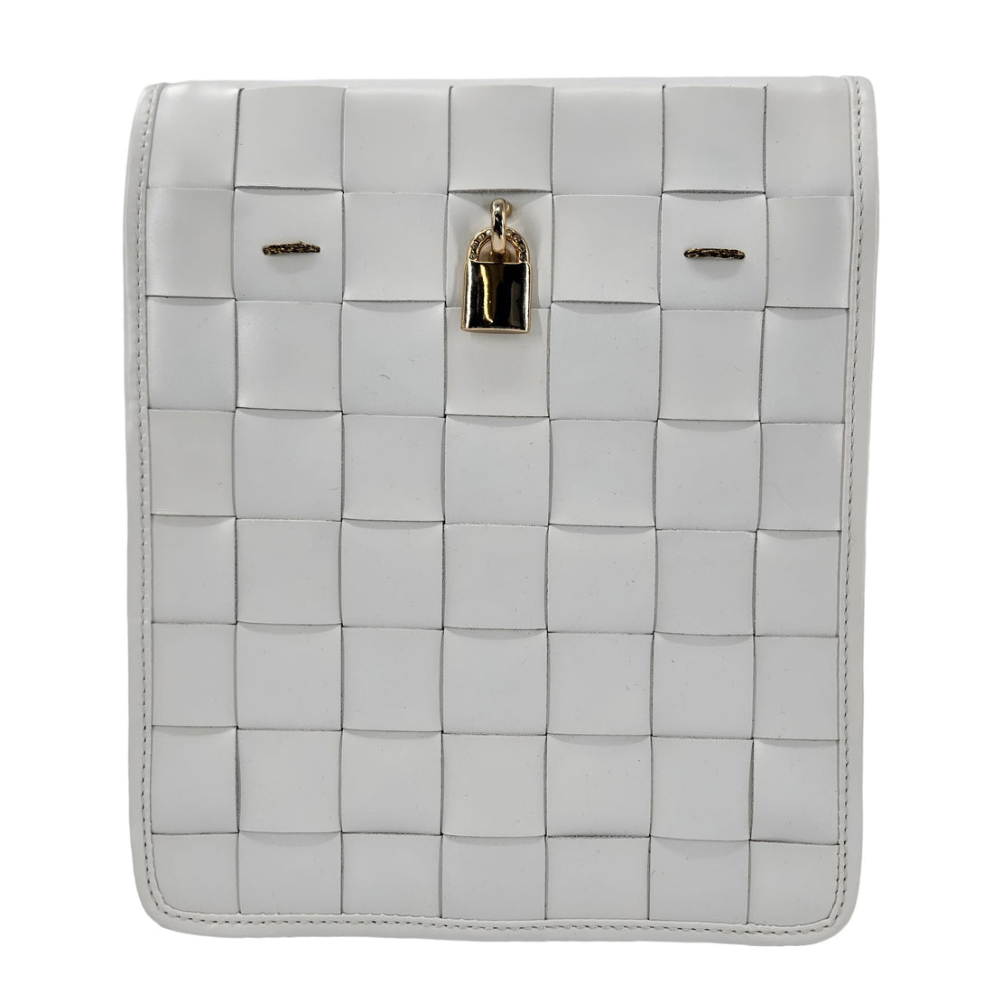 Woven Leather White Crossbody Bag with Signature Lock