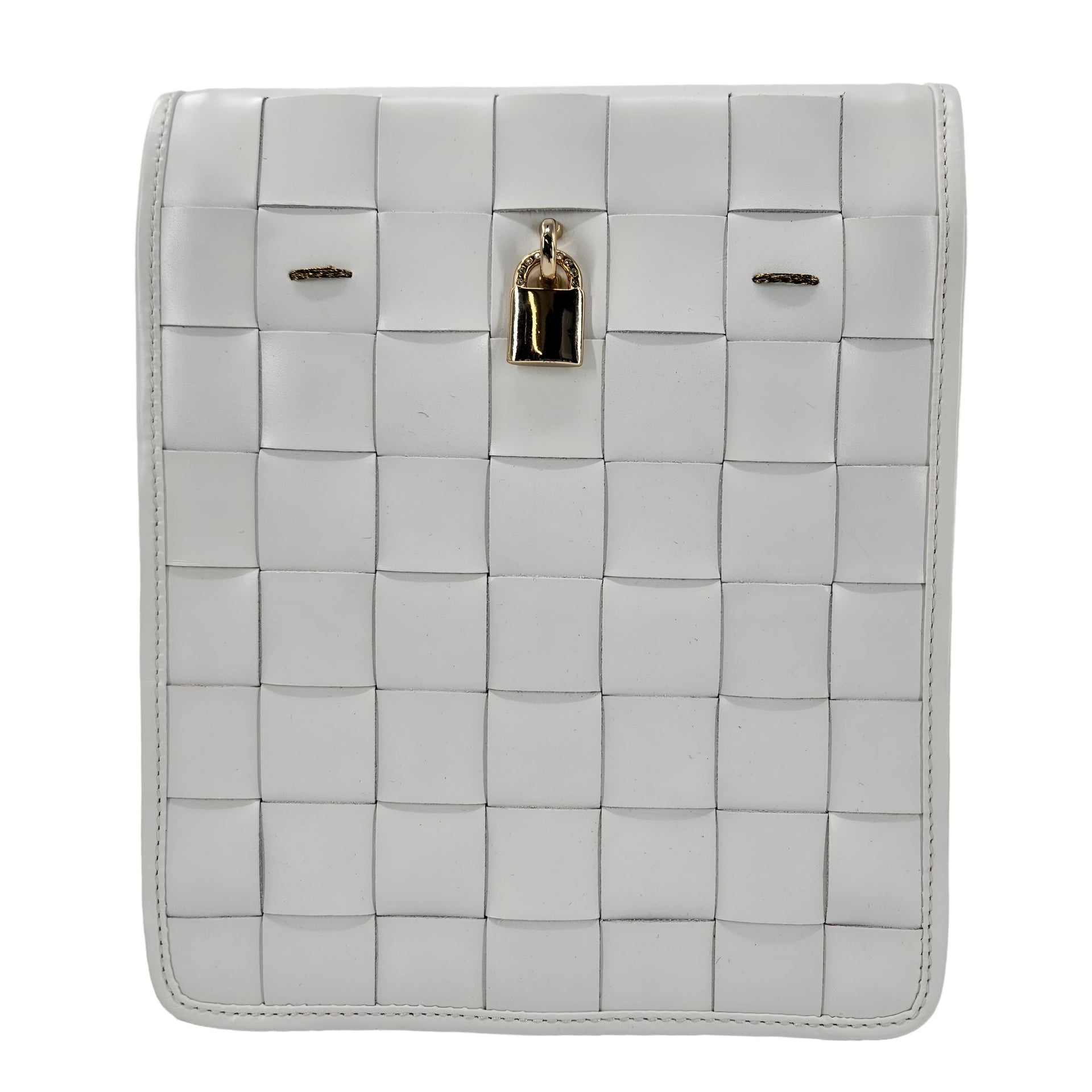 Woven Leather White Crossbody Bag with Signature Lock