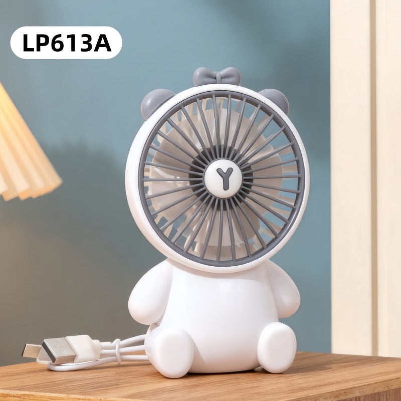 Cute Cartoon Bear Mini Desktop Fan - USB Rechargeable Handheld Fan