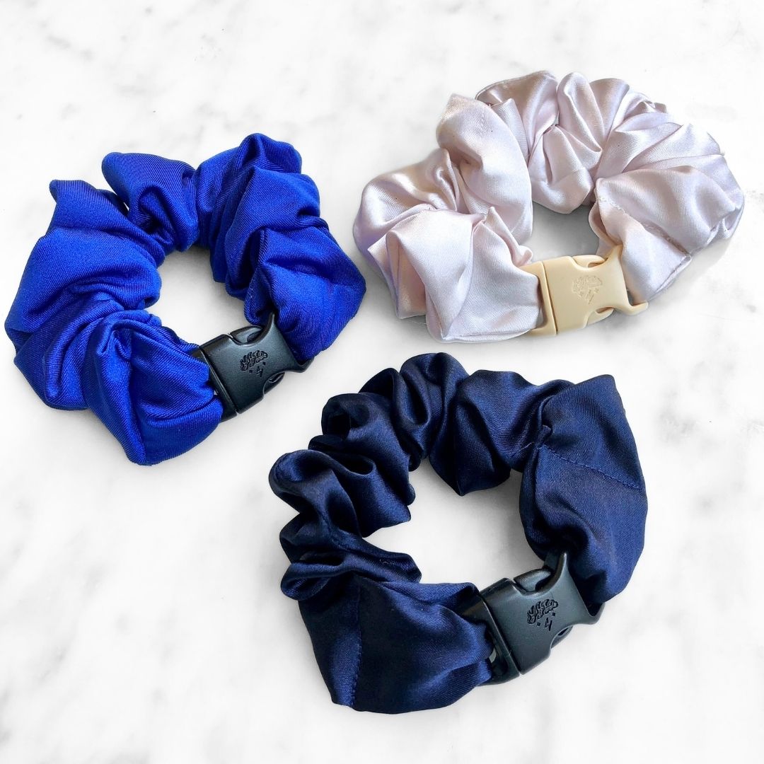 3-Pack Winter Wonderland Hair Scrunchies - Blue and White Satin