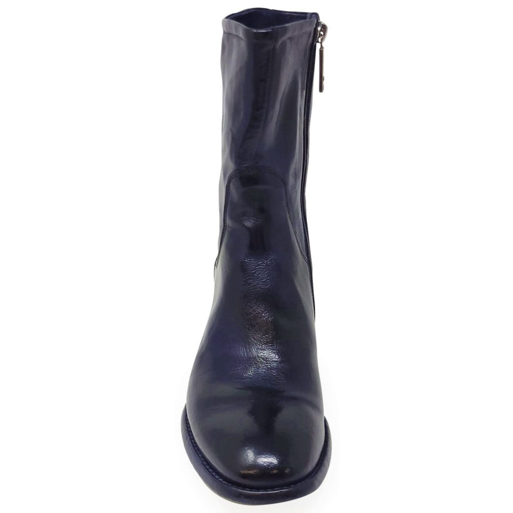 Navy Leather Mid Calf Boot