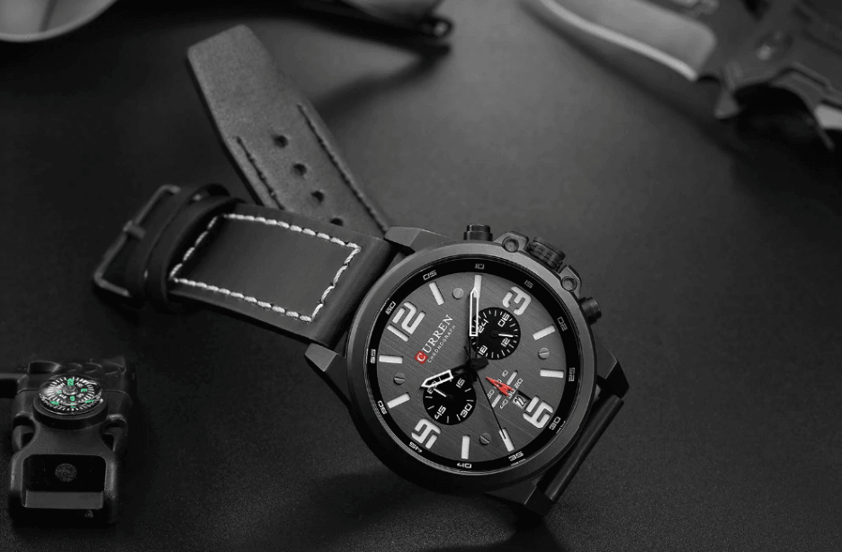 Retro Waterproof Chronograph Watch with Leather Strap & Steel Case