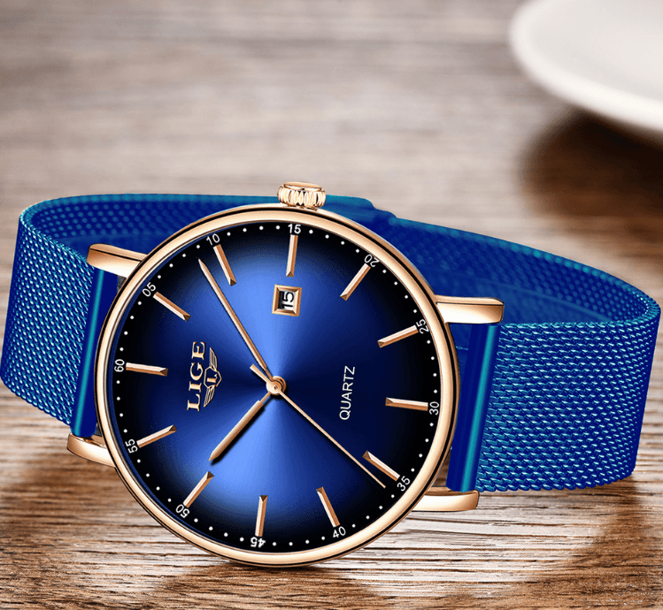 LIGE Men's Elegant Stainless Steel Dress Watch with Date Display