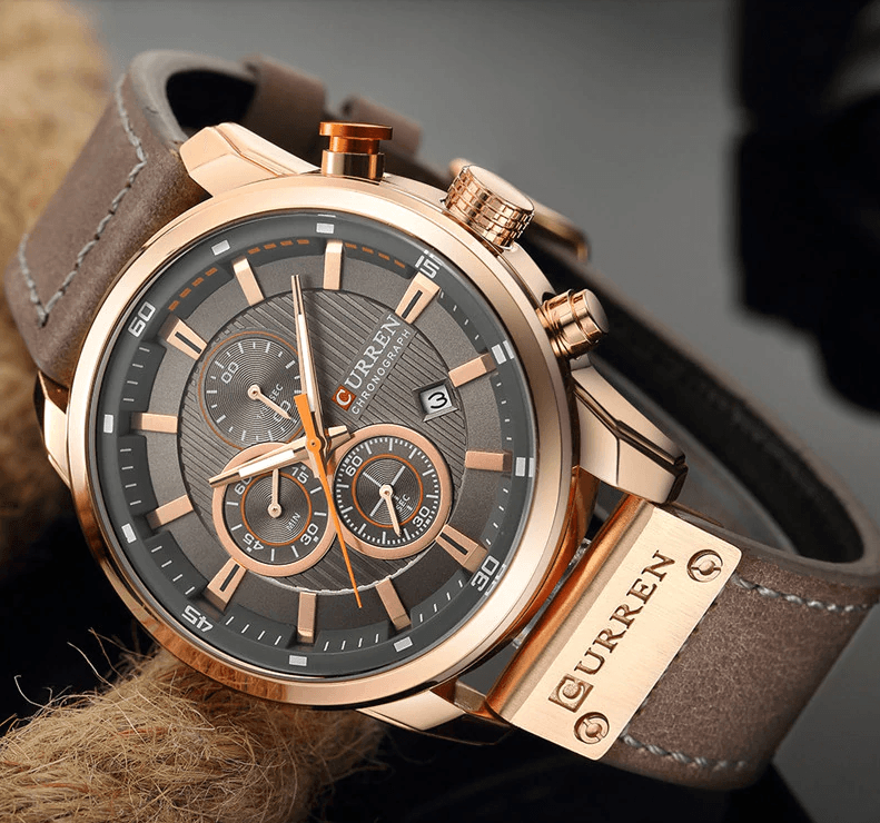 Men’s Elegant Sport Chronograph Watch with Leather Band
