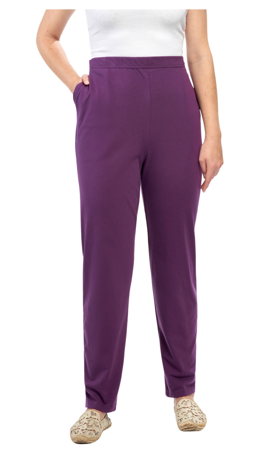 Women's Pull-On Flat Front Knit Pants with Elastic Waist