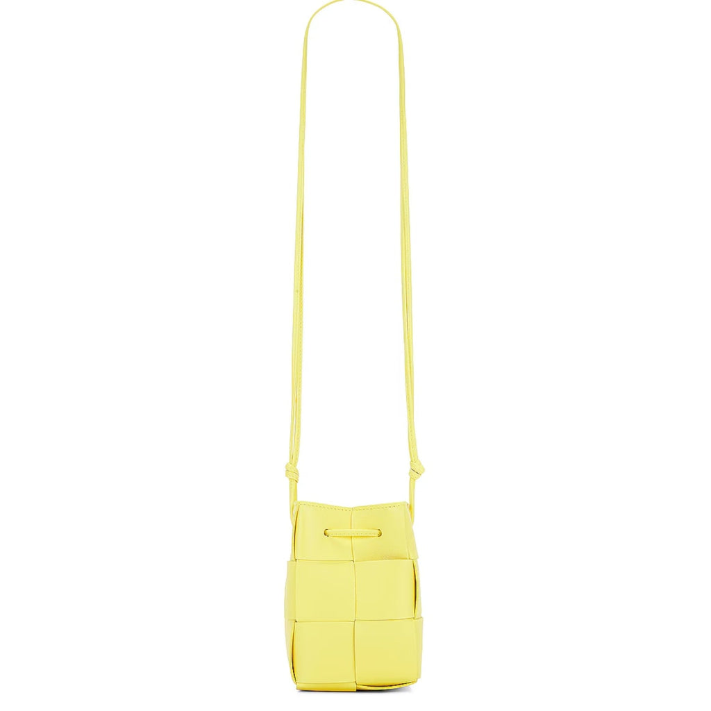 Woven Mini Crossbody Bucket Bag Lightweight Leather Handbag