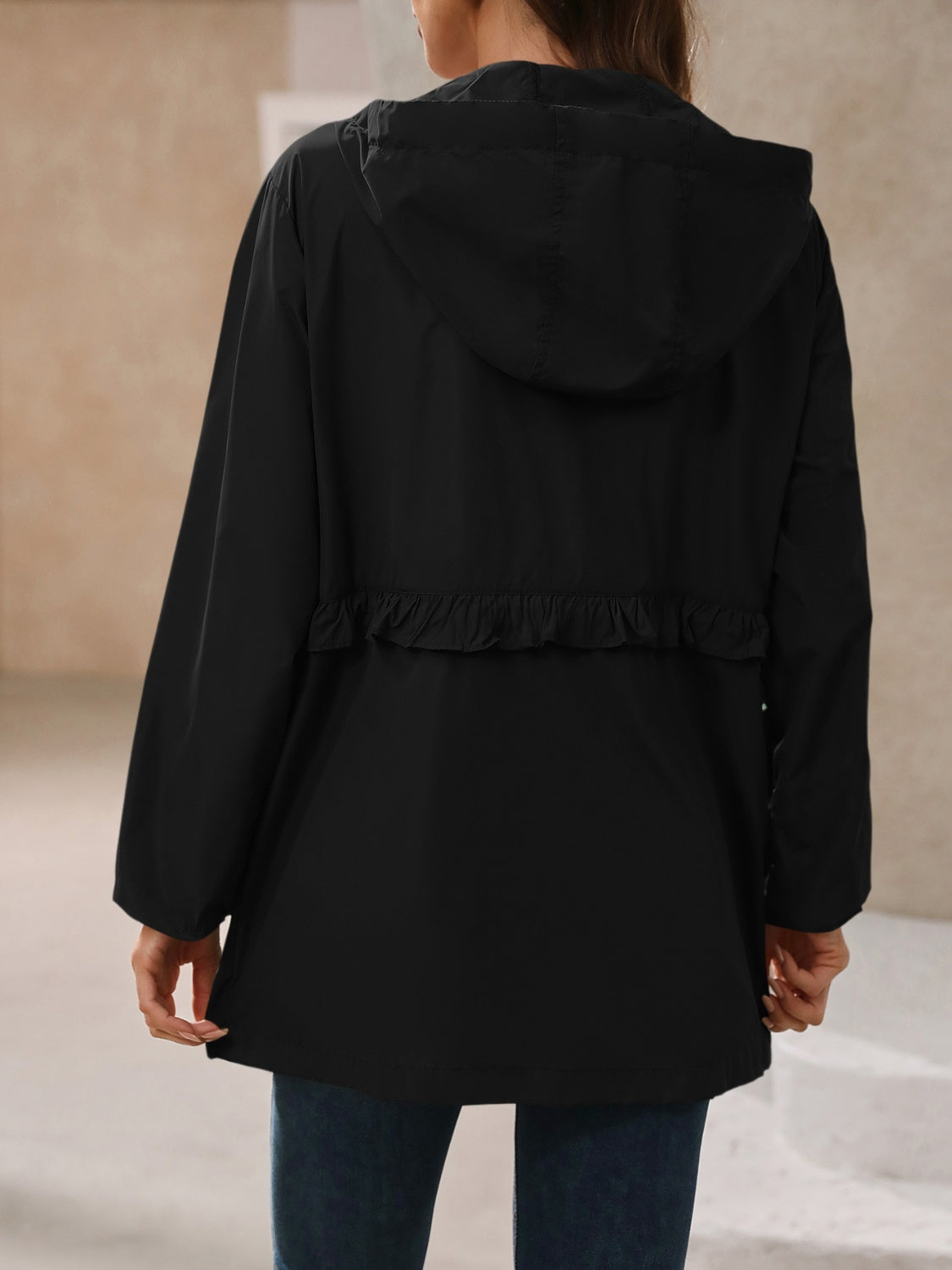 Women's Waterproof Hooded Windbreaker Jacket with Waist Detail - Image 26
