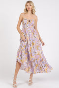 Floral smocked back maxi cami dress with ruffled hem detail