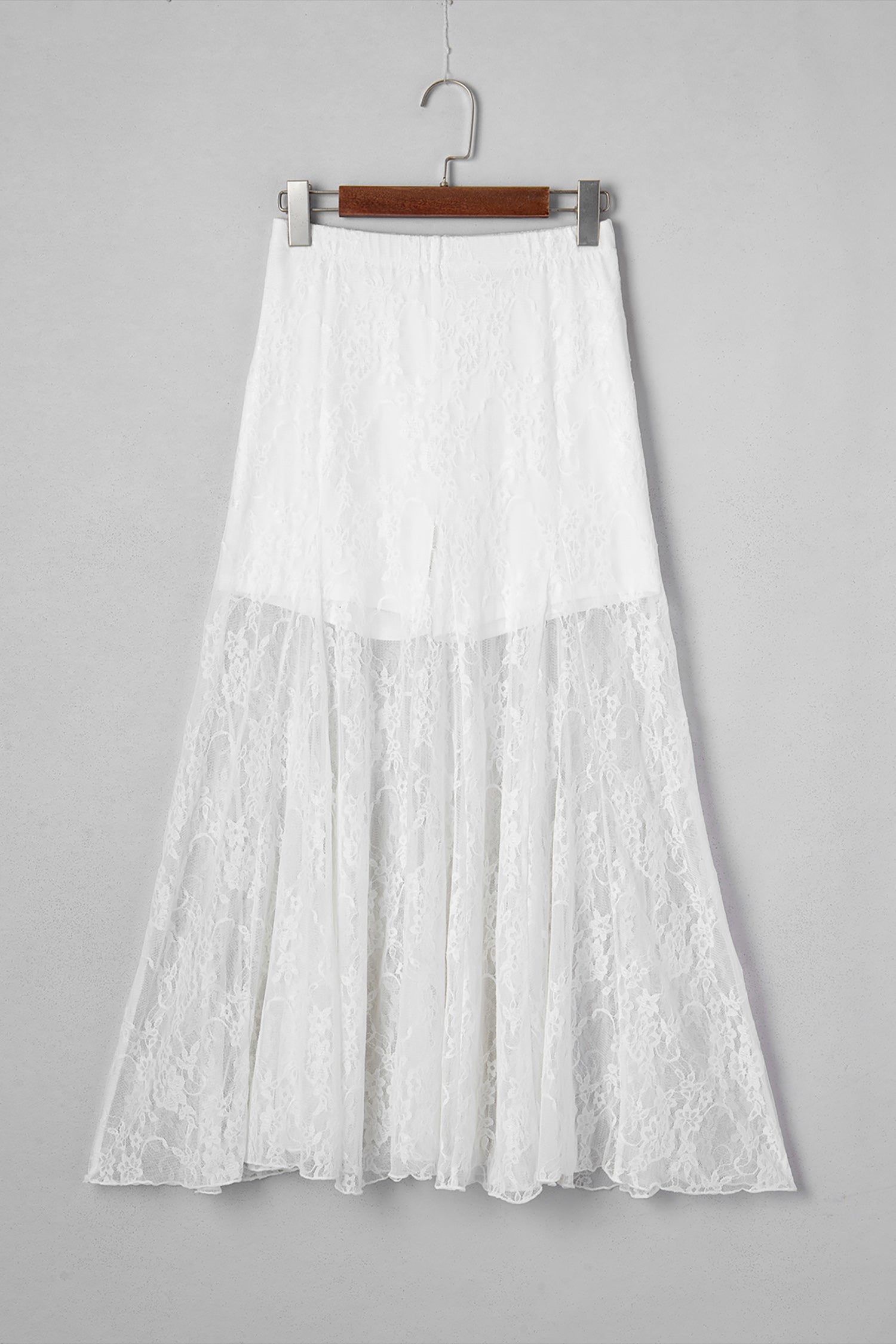 Women's Floral Lace Sheer Flowy Maxi Skirt in White