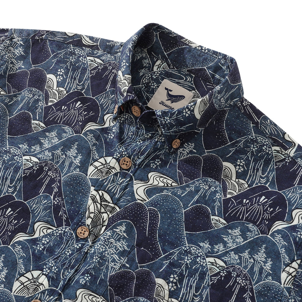 Men's Serenity Falls Long Sleeve Cotton Hawaiian Shirt