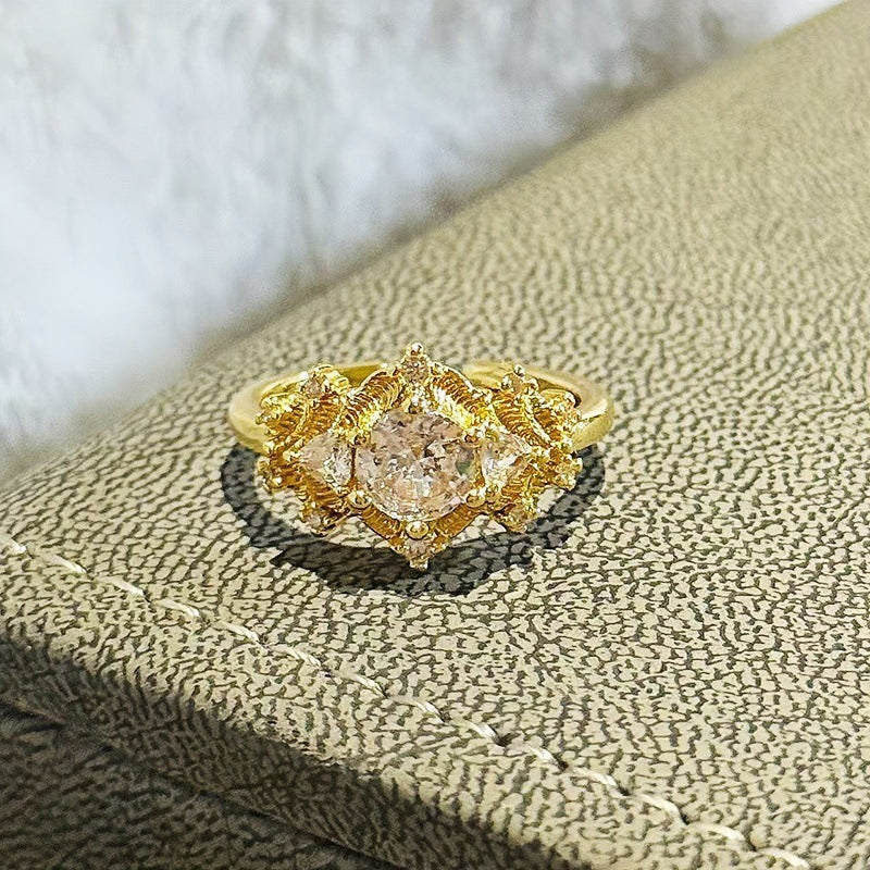 Geometric Zircon Adjustable Ring for Women Retro Minimalist Gold