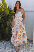 Zora maxi dress featuring a playful print, ric-rac trim, and spaghetti straps