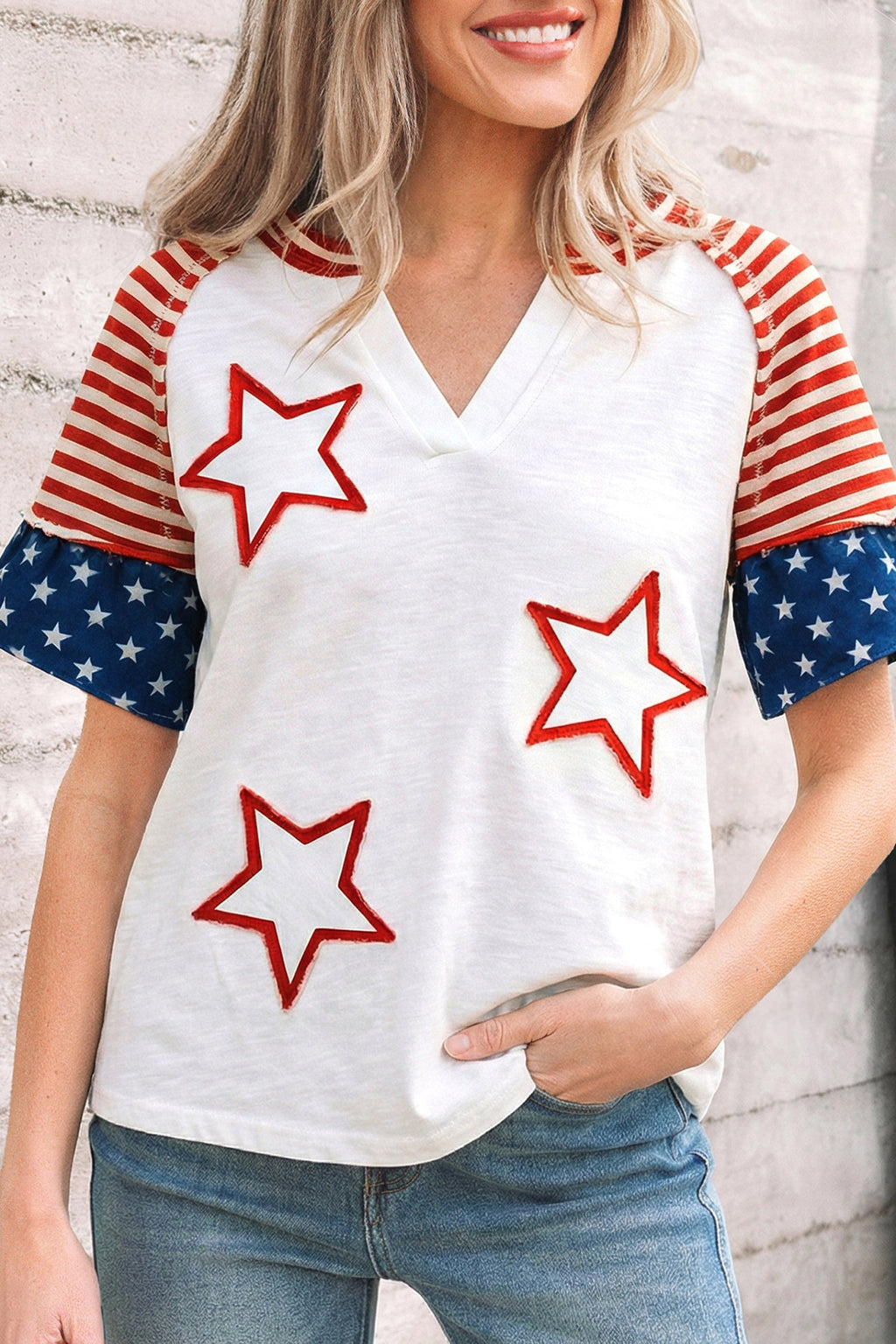 Katalina Inspired Patriotic Short Sleeve V-Neck Top