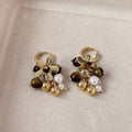 Elegant And Fashionable Tigers Eye Stone Earrings Flower-shaped Ear Clips