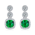 S925 Silver 2.2g Platinum Plated 0.98ct Lab-Created Emerald Drop Earrings, 5mm Halo Studs, Pair