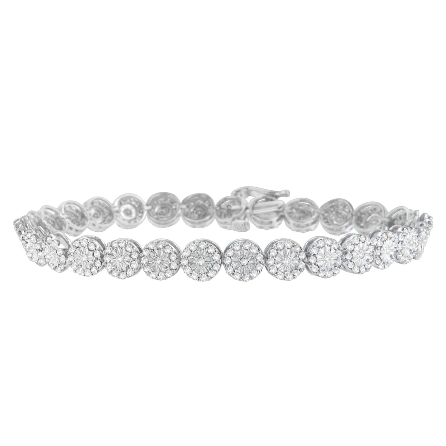 14K White Gold 2.00 Cttw Diamond Halo Link Tennis Bracelet (H-I Color, I1-I2 Clarity) - 7" Inches