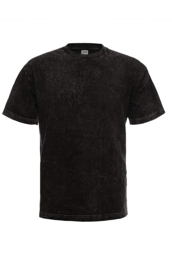 A black mineral wash t-shirt with a crew neckline shown on a white background