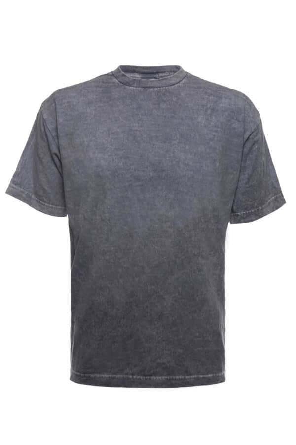 A grey mineral wash t-shirt with a crew neckline and short sleeves shown against a plain white background.