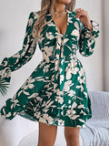 Floral Ruffled Long Sleeve Midi Dress in Lilac Maroon Green Cream