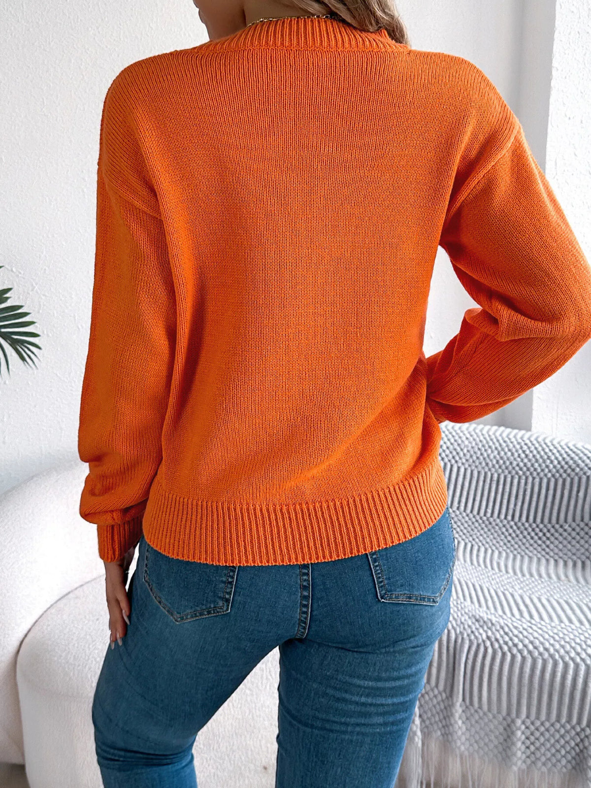 Openwork Round Neck Long Sleeve Sweater