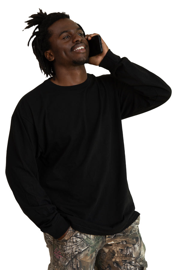 Roughneck Long Sleeve Crew Neck T-Shirt in Solid Black - Image 3