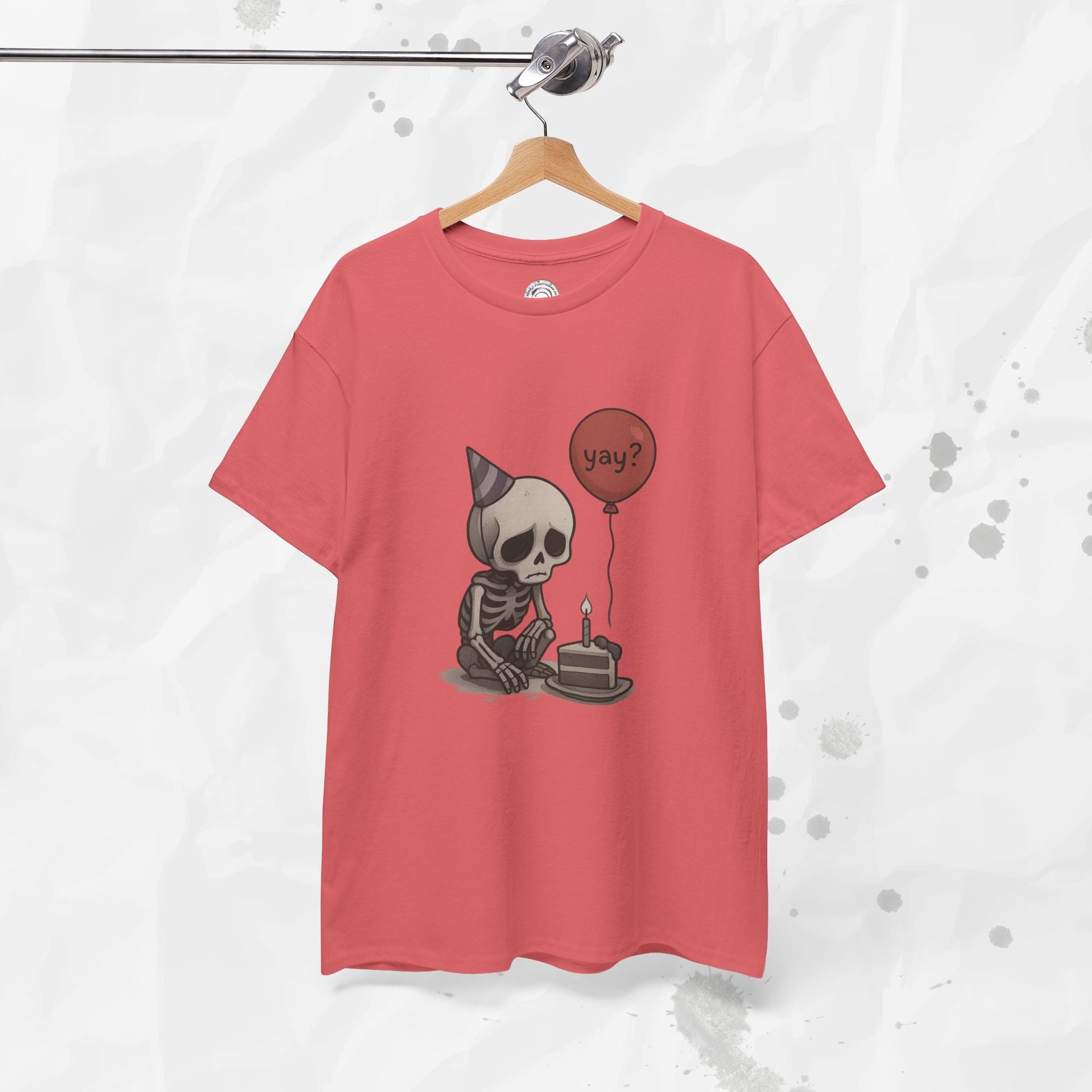 Yay? Skeleton Birthday Graphic T-Shirt - Available in Grey and Red - Image 16