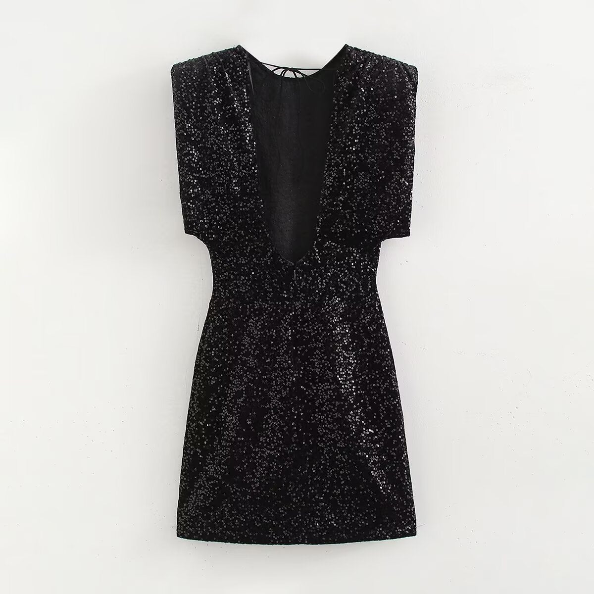 Women Clothing round Neck Solid Color Sequ Decorative Velvet Dress