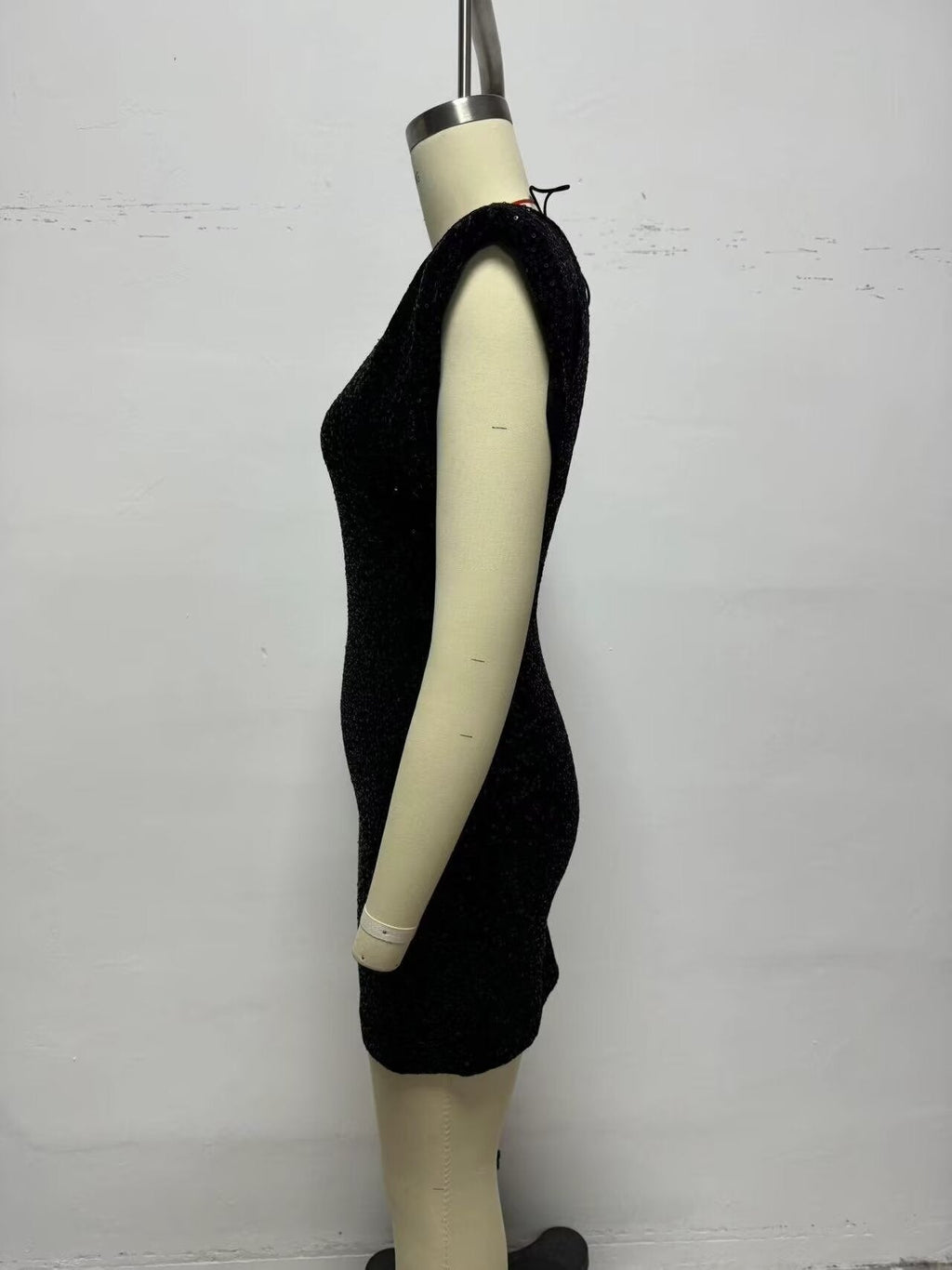 Women Clothing round Neck Solid Color Sequ Decorative Velvet Dress